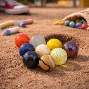 Vintage Glass Marble Lot 9pcs 21–24mm Colorful Shooter Mix